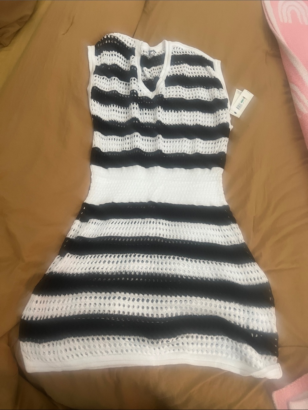 DKNYC Black & White Striped Knit Mini Dress